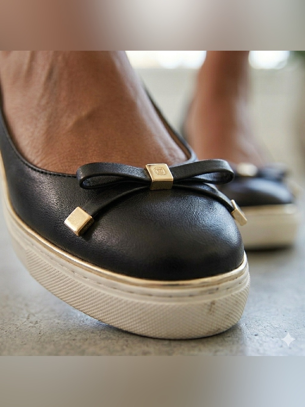 Wishbone Round Toe Wedge Leather Shoe Women's Black Platform Ballet Size 9 - Picture 15 of 15